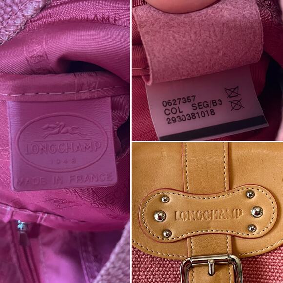 Longchamp Vintage Y2K Idole Pink Silver Canvas Tweed Leather Shoulder Bag France - Picture 2 of 9